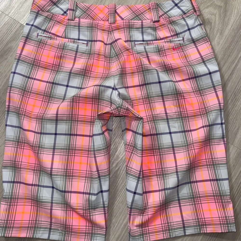 Nike Golf Tour Performance Dri-FIT Plaid Shorts Pink Orange Grey Womens 8